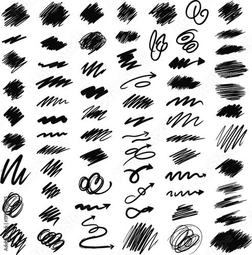 Collection of black scribble and arrow brush strokes with brush stroke