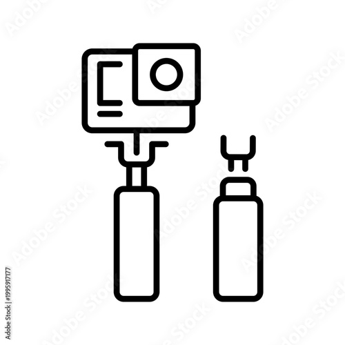 Selfie stick icon. Technology and camera accessory line symbol. Black and white.