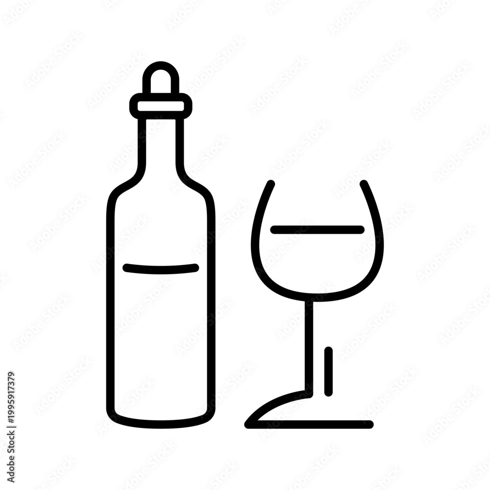Fototapeta premium Wine bottle icon. Food and wine line symbol. Black and white.