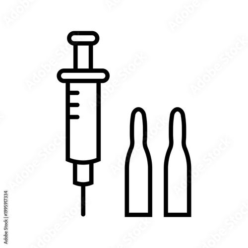 Vaccine syringe icon. Healthcare and vaccination line symbol. Black and white.