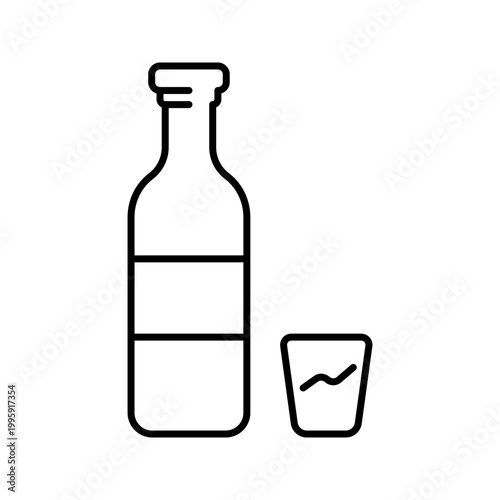Vodka bottle icon. Food and spirits line symbol. Black and white.