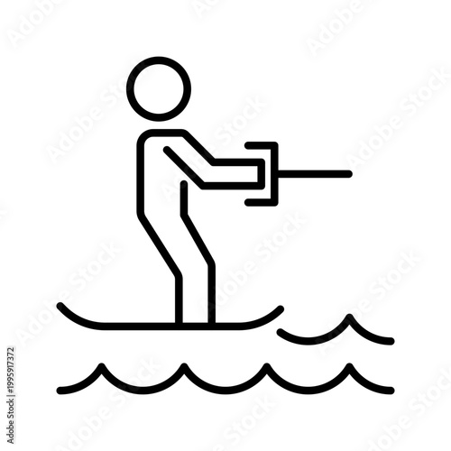 Water skiing icon. Sports and water sports line symbol. Black and white.