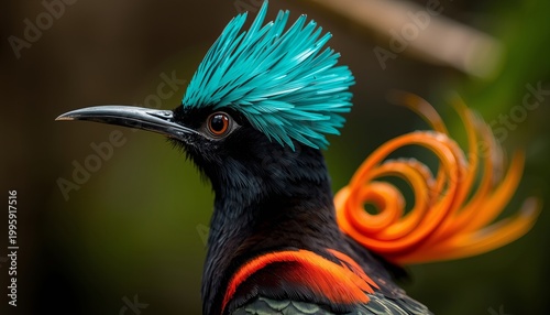 Bird of Paradise Close-Up with Vibrant Feather Colors