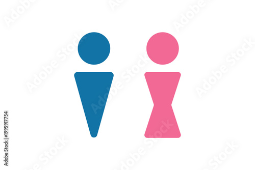 Simple male female gender symbols in blue and pink on white background.