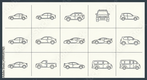 Collection of Hand Drawn Car Silhouettes and Icons.