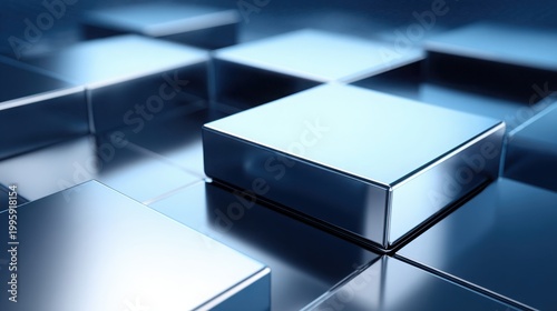 Polished chrome panels with a high reflectivity arranged in a geometric grid pattern