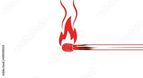 Burning matchstick with red flame closeup.