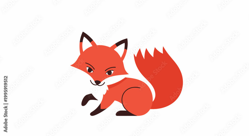 Obraz premium Cartoon red fox with black details.