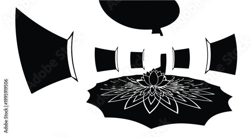 Abstract lotus flower design on a stage with spotlights, creating a serene and artistic atmosphere.