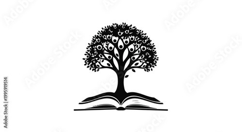 Tree of knowledge growing from open book symbolizing wisdom and learning