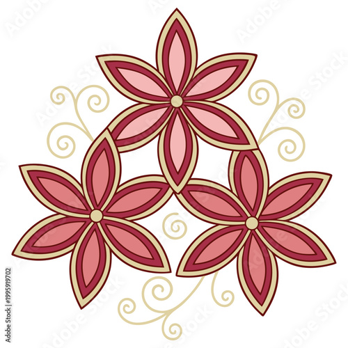 Decorative Islamic Floral Ornament with Geometric Petals and Arabesque