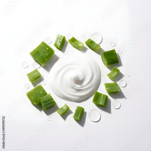 Pearlescent Shampoo Puddle with Aloe Chunks, Isolated on White Background