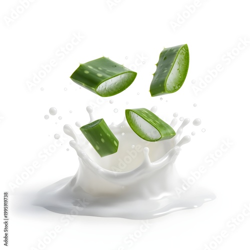 Pearlescent White Shampoo Splash with Aloe Vera, Isolated on White