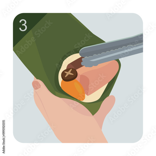 Adding Salted Egg Yolk and Pork Filling to Zongzi Step 3