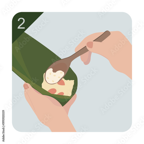 Adding Glutinous Rice with Peanuts to Zongzi Step 2