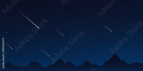 Starry night sky background with glowing stars and cosmic nebula vector illustration. Deep space universe scene with shimmering starlight and celestial bodies in dark blue gradient.