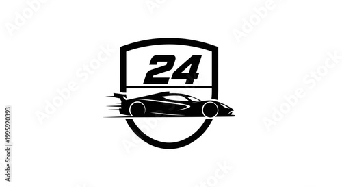 24 Hour Racing Emblem with Sports Car Silhouette