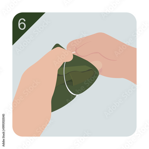 Tying Zongzi with Cotton String for Steaming Step 6
