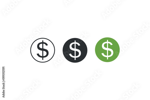 Dollar symbol trio: black, white, and green simple design.