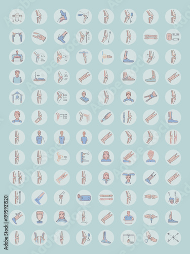 Orthopedic Medical Icons for Knee Joint Health and Surgery