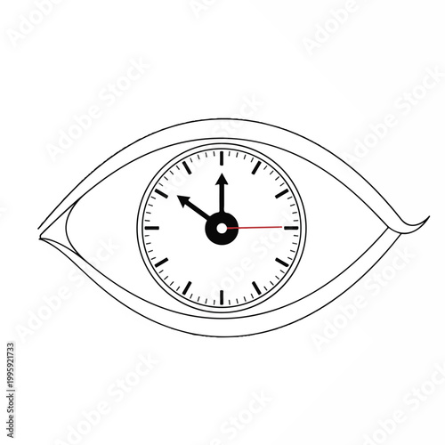 A clock is integrated into an eye in a graphic illustration