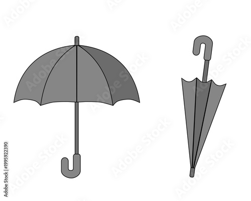 モノクロの開いた傘と閉じた傘アイコン