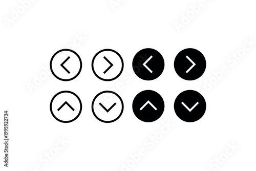 Black and white arrow icons in circular and square designs.