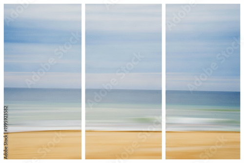 Plage de Soustons en triptyque ICM style aquarelle avec bordure blanche