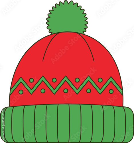 Festive Winter Hat: A vibrant winter hat with a cozy pom-pom and intricate zigzag design. It evokes warmth and holiday cheer.