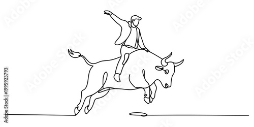Businessman riding a bull continuous line drawing