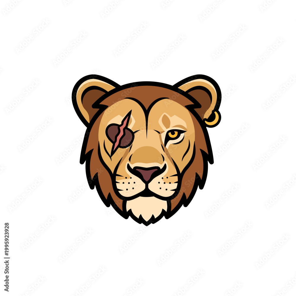 Fototapeta premium Pirate Lion Head Logo Design on White Background