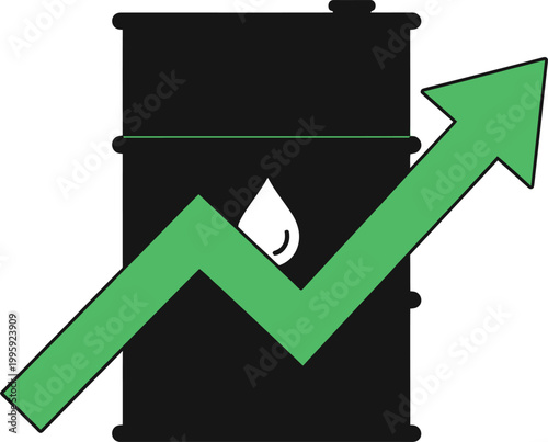 Oil Price Surge: A symbolic representation of rising oil prices, with an oil barrel and an upward-trending arrow, embodying the dynamics of supply and demand in the energy market.