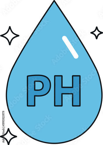 Water pH Level: A close-up illustration of a water droplet, with the letters PH prominently displayed, symbolizes the importance of water quality and the science behind pH measurement.