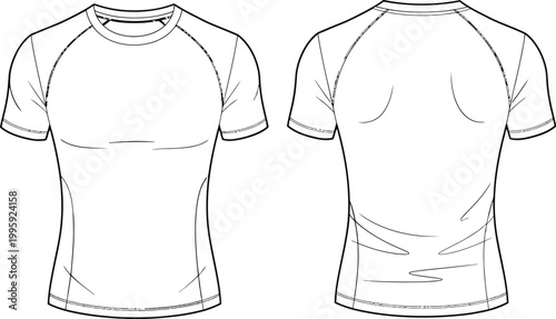 Athletic t-shirt technical drawing template mockup with t shirt