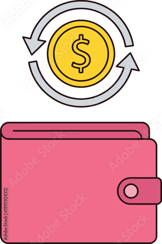 Financial Exchange Visual: A symbolic depiction of money exchange, featuring a wallet and a coin with an arrow illustrating the cyclical flow of funds.