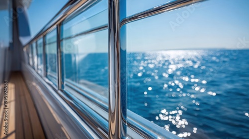 Polished Chrome Sliding Cabin Door on a Luxury Yacht Overlooking a Sparkling Blue Ocean