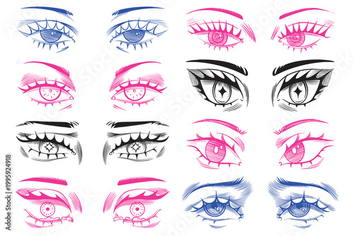Anime or manga eyes of a girl or woman. Beautiful hand drawn stylized eyes in traditional ink style. Asian or Japanese character design