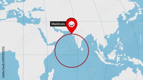 Maldives City Location on World Map Animation Concept