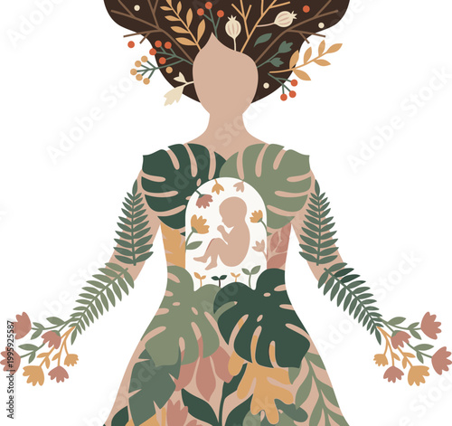 Mother's Day Symbolic representation of pregnancy and maternal connection to nature for wellness and reproductive health awareness