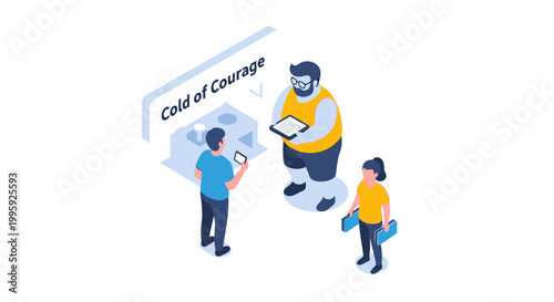 Isometric Illustration of People Interacting with Courage Concept.
