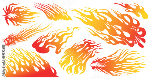 Set of silhouette flame and fire in vintage style. Hand drawn bonfire sketch. Vector clipart illustration. Line and Ink sketch. Vintage style. illustration on white background for element design. 