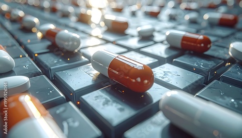 Pill grid, futuristic, medical