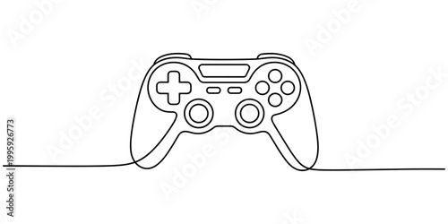 One continuous line drawing of game stick. Joystick to play the game and controller for PC concept cyber sport in simple linear style. Editable stroke. Doodle vector illustration
