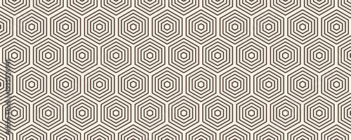 Honeycomb abstract background. Outline repeated hexagon tiles mosaic wallpaper. Seamless surface pattern with classic geometric ornament. Digital paper, textile print, page fill. Vector art