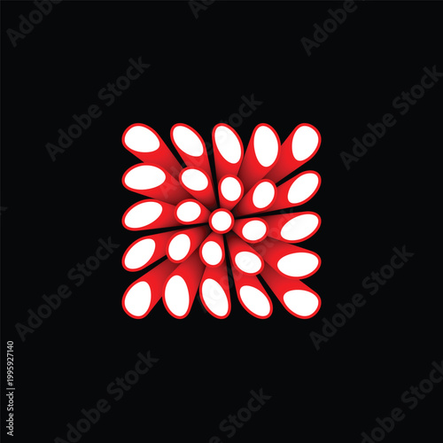 Red Cylinder Geometric Pattern.