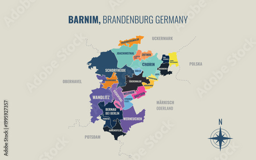 A map showing Barnim BB Kreise into Gemeinden in a minimalist colorful style