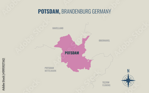 A map showing Potsdam BB Kreise into Gemeinden in a minimalist colorful style