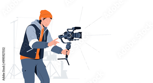 Filmmaker Operating Professional Camera Gimbal Stabilizer for Smooth Video Shooting