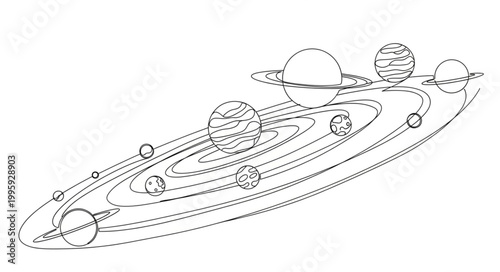 Illustration of the Solar System with planets orbiting the sun.