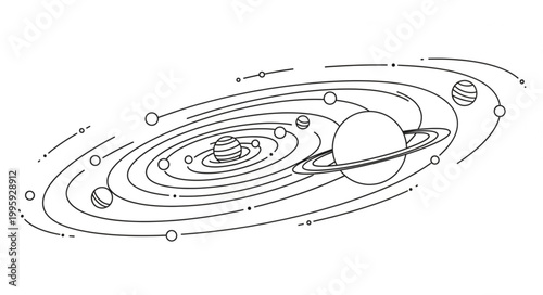 Illustration of the Solar System with Planets and Orbits.